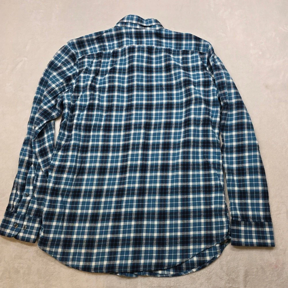Banana Republic Flannel Shirt Mens Large Teal Plaid Long Sleeve‎ Standard Fit